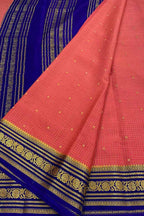 Stunning Pink & Blue Mysore Handloom Crepe Silk Saree - Luxurion World