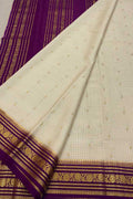 Elegant Off White & Purple Mysore Silk Saree - Luxurion World