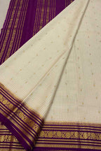 Elegant Off White & Purple Mysore Silk Saree - Luxurion World
