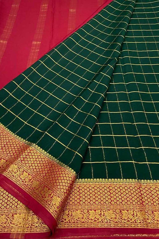 Green & Pink Mysore Crepe Silk Saree - Luxurion World