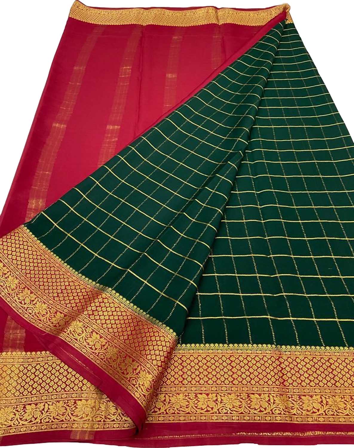 Green & Pink Mysore Crepe Silk Saree - Luxurion World