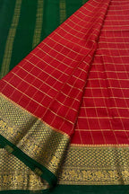 Vibrant Red & Green Mysore Handloom Pure Crepe Silk Saree - Luxurion World