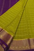 Green & Purple Mysore Silk Saree - Handloom Crepe - Luxurion World