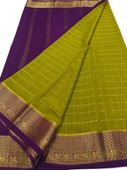 Green & Purple Mysore Silk Saree - Handloom Crepe - Luxurion World
