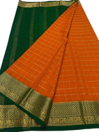 Vibrant Orange & Green Mysore Silk Saree - Luxurion World