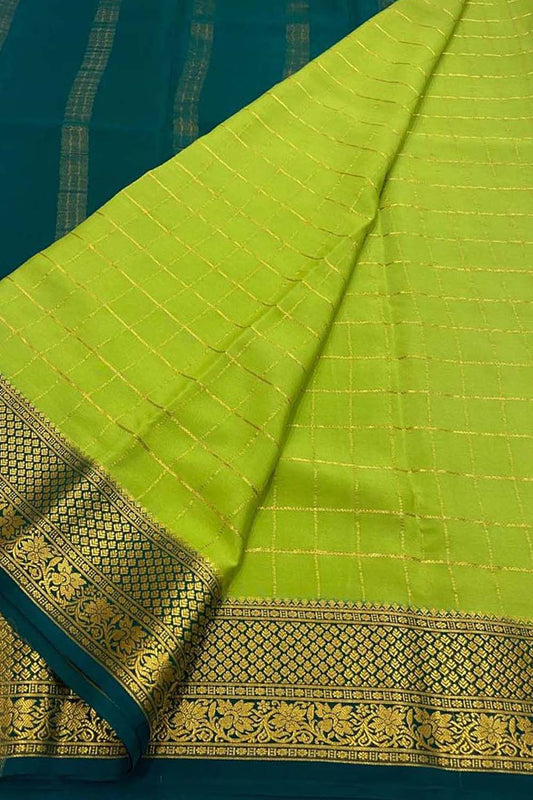 Elegant Green Crepe Silk Saree - Handloom Mysore