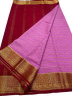 Stunning Pink & Red Mysore Handloom Crepe Silk Saree - Luxurion World