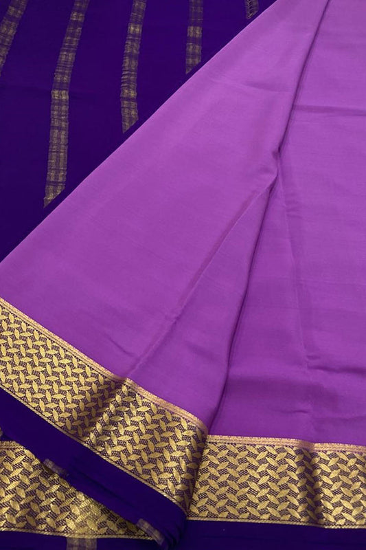 Purple Mysore Handloom Pure Crepe Silk Saree