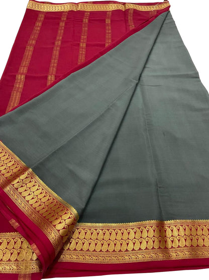 Black And Red Mysore Handloom Pure Crepe Silk Saree - Luxurion World