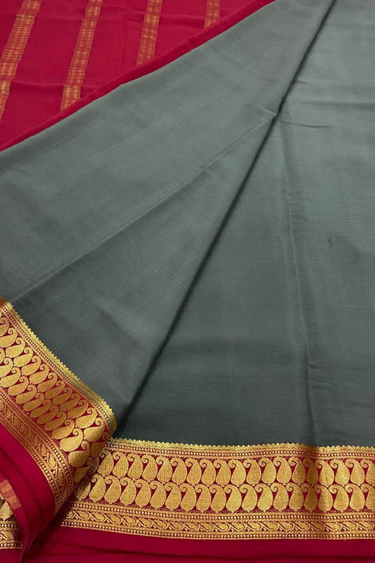 Black And Red Mysore Handloom Pure Crepe Silk Saree - Luxurion World