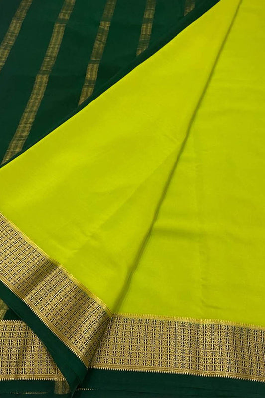 Elegant Green Crepe Silk Saree - Handloom Mysore Beauty - Luxurion World