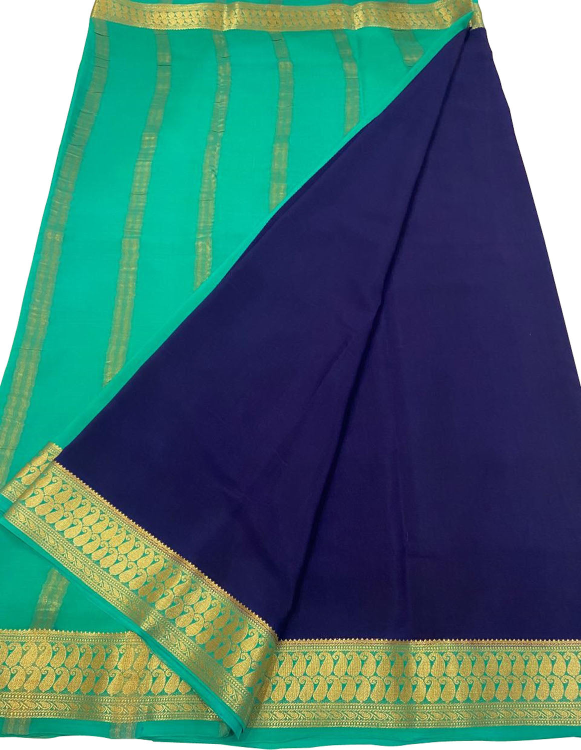 Elegant Blue Mysore Silk Saree - Handloom Crepe - Luxurion World