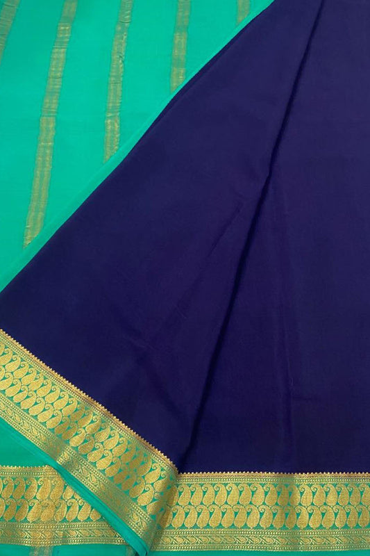 Blue Mysore Handloom Pure Crepe Silk Saree