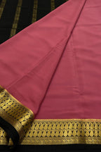 Stunning Pink & Black Crepe Silk Saree - Handloom Mysore - Luxurion World