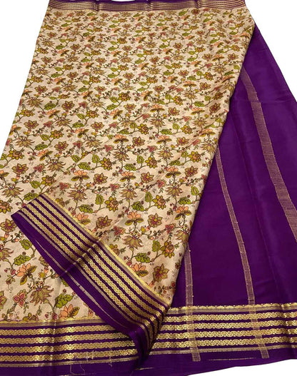 Pastel & Purple Mysore Handloom Crepe Saree - Luxurion World
