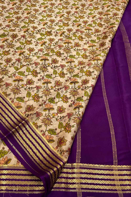 Pastel & Purple Mysore Handloom Crepe Saree