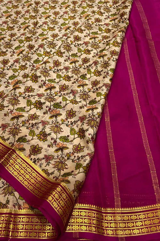 Pastel Pink Mysore Handloom Crepe Saree - Digital Print - Luxurion World