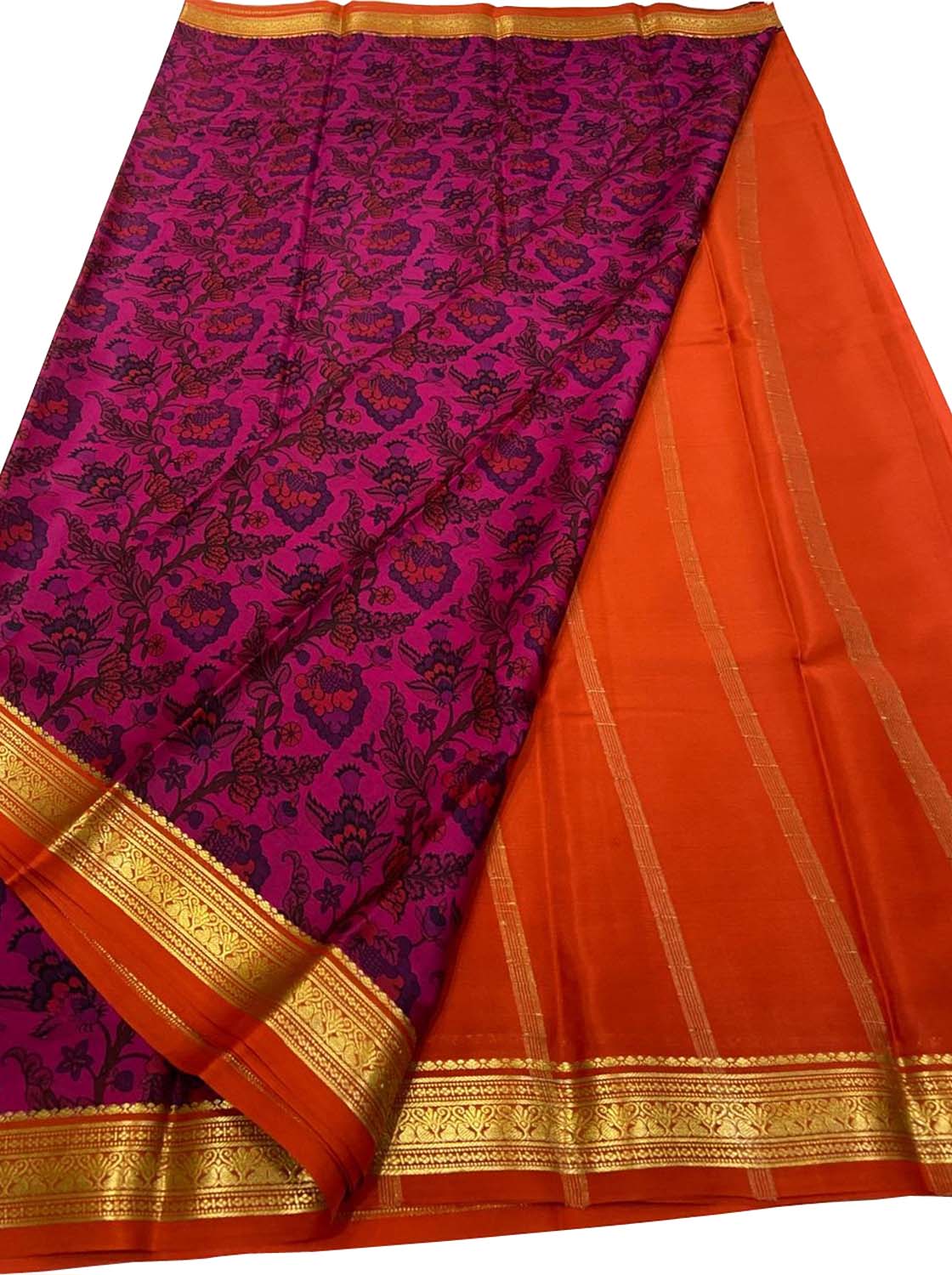 Vibrant Pink & Orange Crepe Saree with Digital Print - Luxurion World