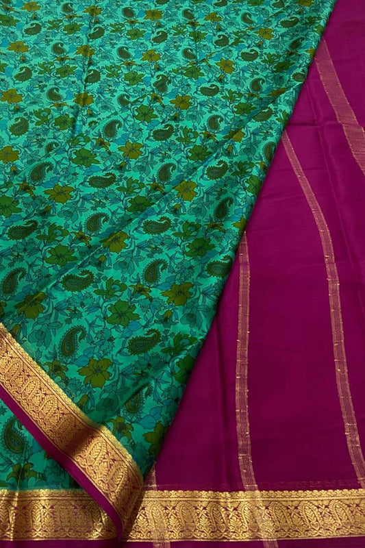 Green & Pink Mysore Handloom Crepe Saree