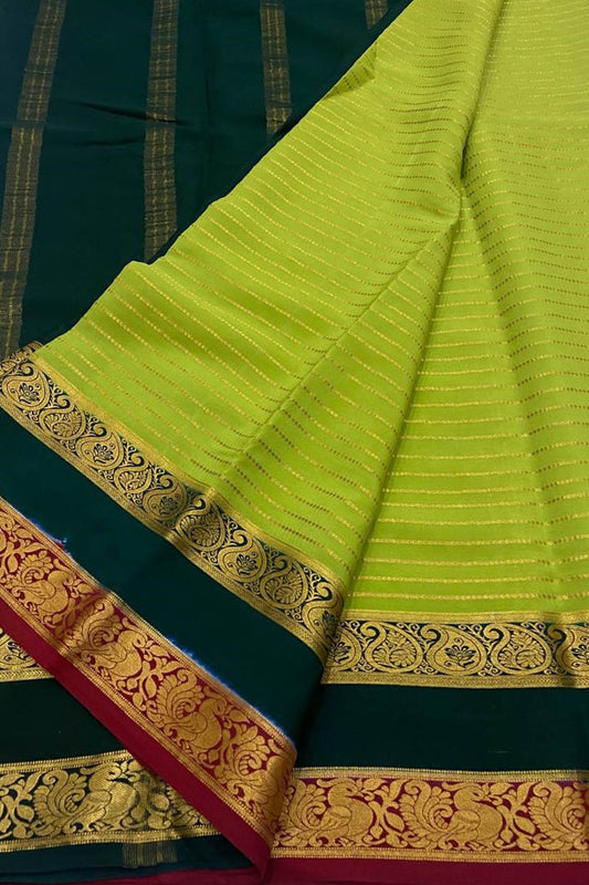 Elegant Green Crepe Silk Saree: Mysore Handloom - Luxurion World