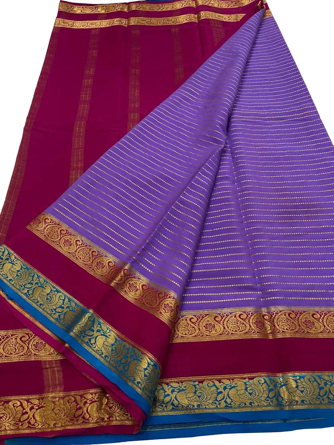 Stunning Purple & Pink Mysore Crepe Silk Saree - Luxurion World