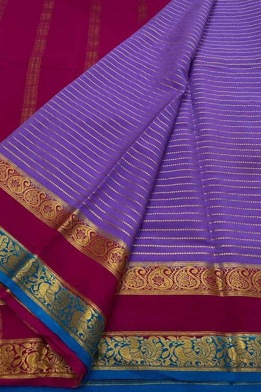 Stunning Purple & Pink Mysore Crepe Silk Saree - Luxurion World