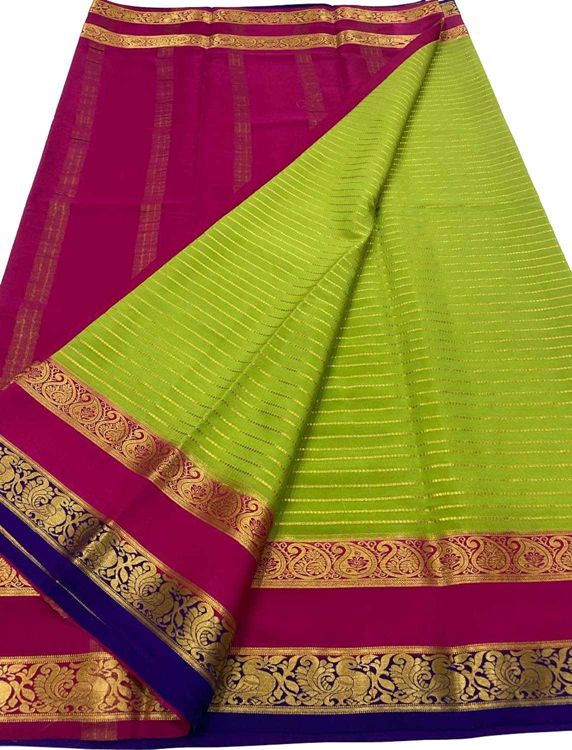 Stunning Green & Pink Mysore Silk Saree - Luxurion World