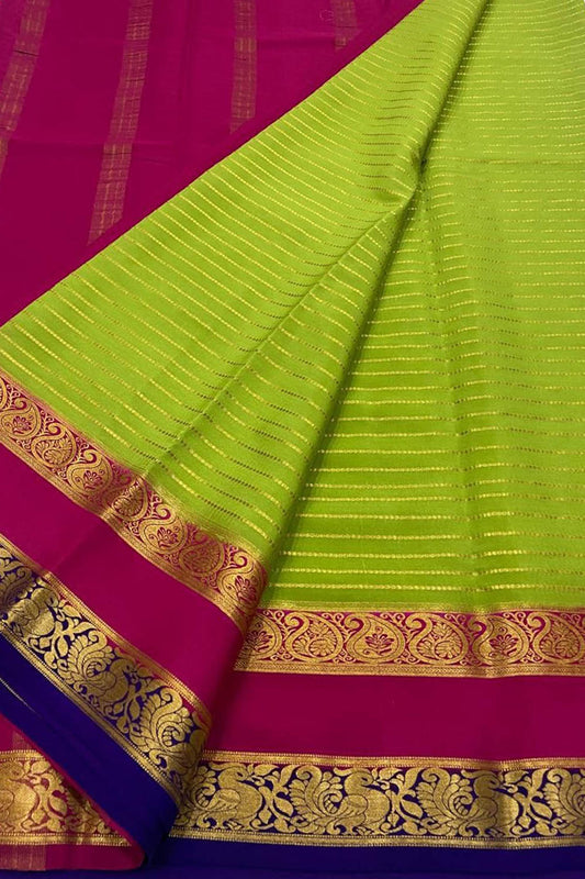Stunning Green & Pink Mysore Silk Saree