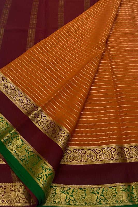 Elegant Orange & Maroon Mysore Crepe Silk Saree - Luxurion World