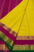 Yellow & Pink Mysore Handloom Crepe Silk Saree - Luxurion World