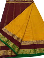 Stunning Yellow & Maroon Mysore Handloom Crepe Silk Saree - Luxurion World