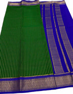 Stunning Green & Blue Mysore Crepe Silk Saree - Luxurion World