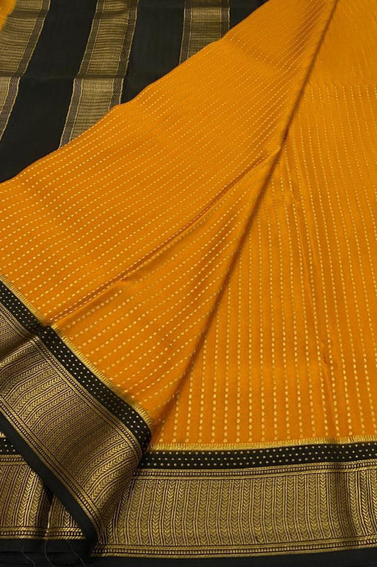 Stunning Yellow & Black Mysore Crepe Silk Saree