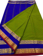 Stunning Green & Blue Mysore Crepe Silk Saree - Luxurion World