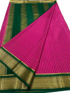 Stunning Pink & Green Mysore Crepe Silk Saree - Luxurion World