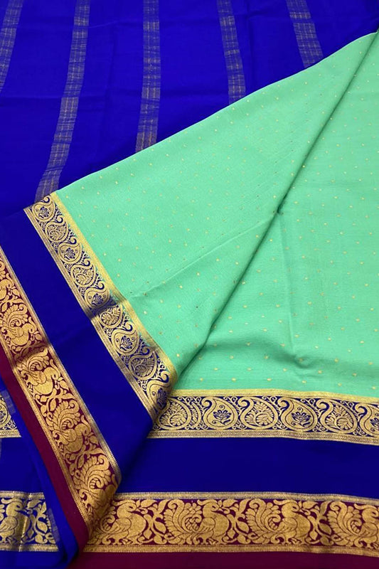 Elegant Blue Mysore Silk Saree: Handloom Crepe