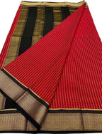 Stunning Red & Black Mysore Crepe Silk Saree - Luxurion World