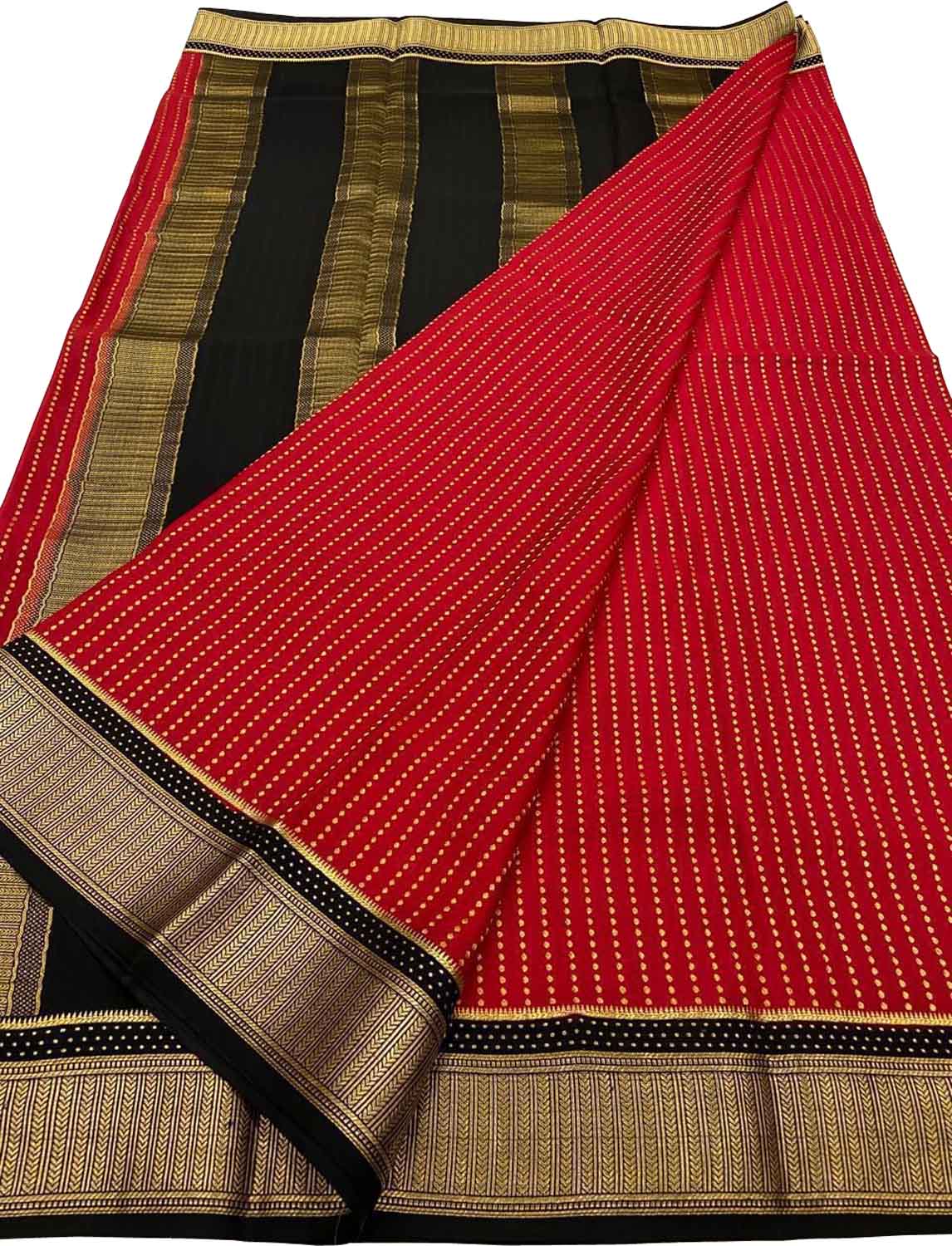 Stunning Red & Black Mysore Crepe Silk Saree - Luxurion World