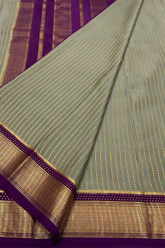 Elegant Grey & Purple Mysore Silk Saree