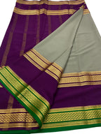 Grey & Purple Handloom Mysore Crepe Silk Saree - Luxurion World