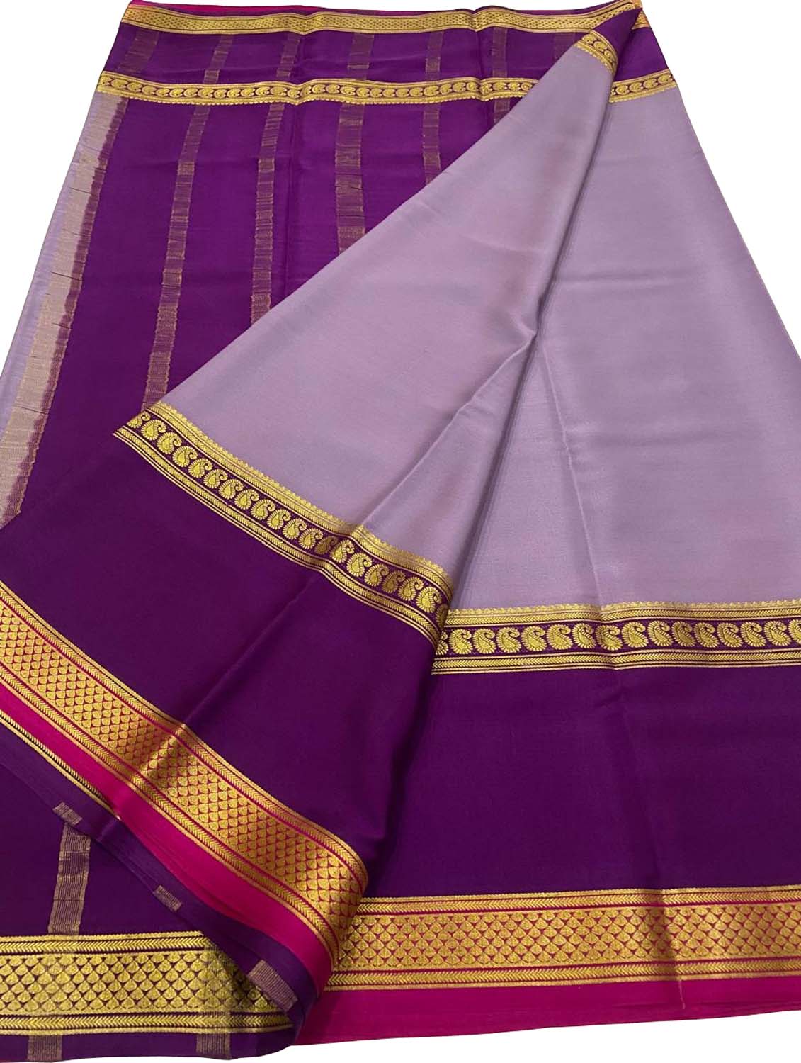 Exquisite Purple Handloom Mysore Crepe Silk Saree - Luxurion World