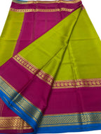 Stunning Green & Pink Handloom Crepe Silk Saree - Luxurion World