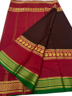 Brown & Pink Handloom Mysore Crepe Silk Saree - Luxurion World