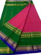 Stunning Pink & Green Handloom Mysore Silk Saree - Luxurion World