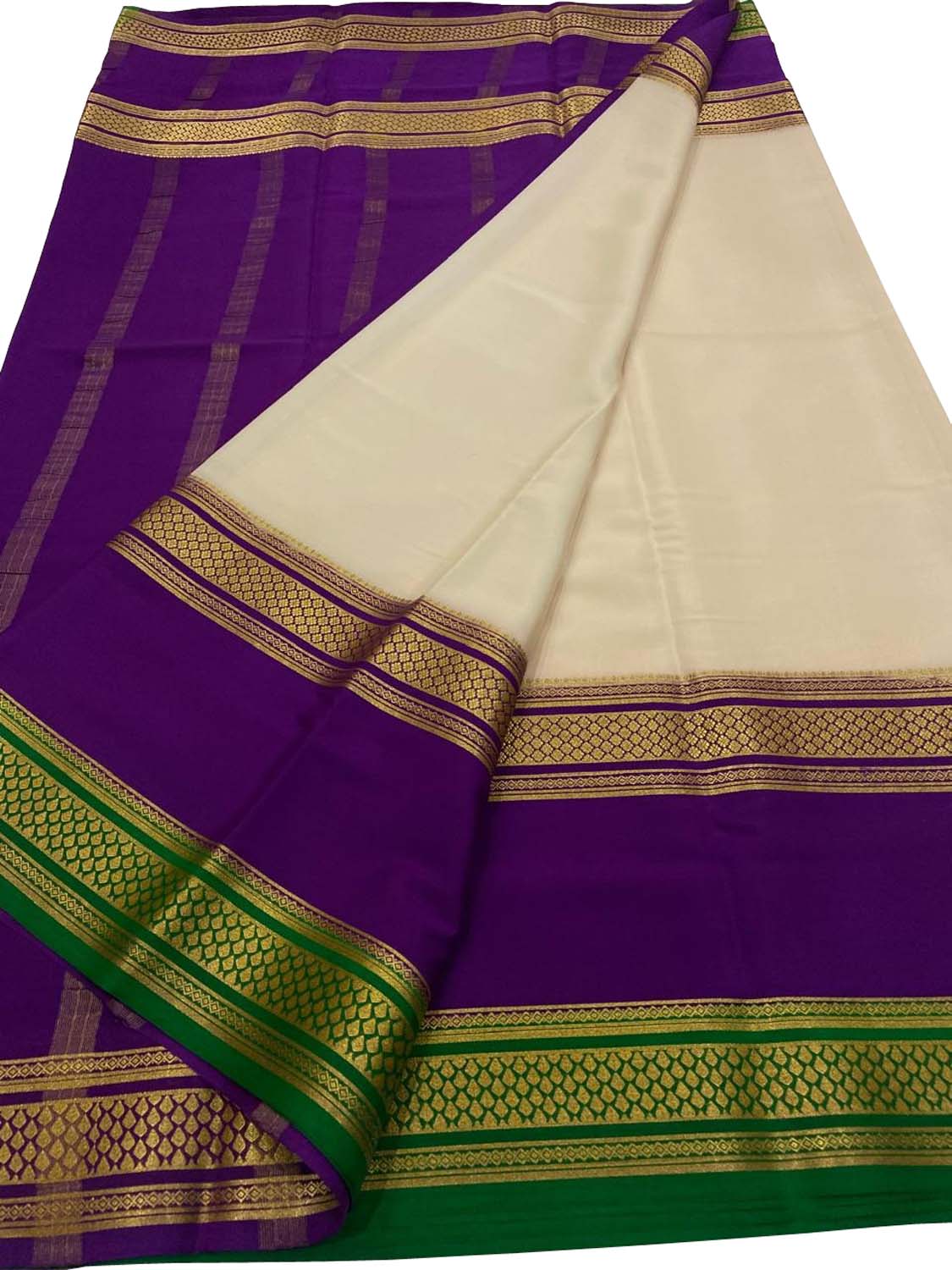 Pastel & Purple Handloom Mysore Crepe Silk Saree - Luxurion World