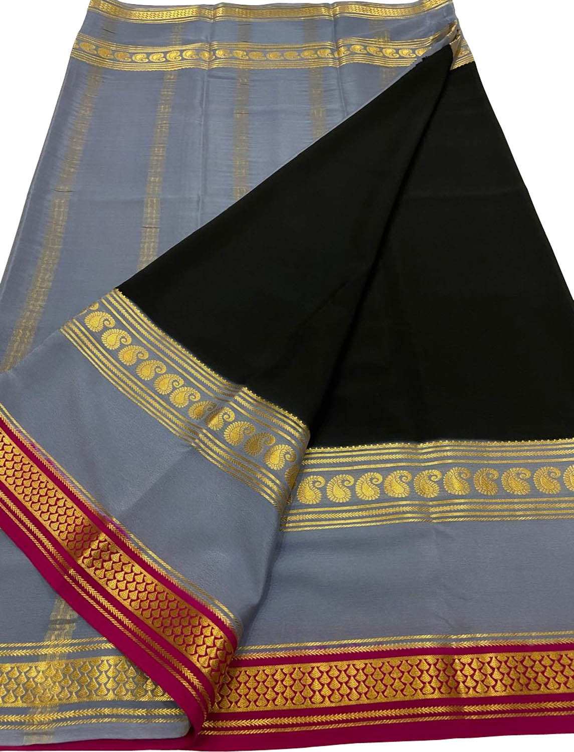 Elegant Black Mysore Crepe Silk Saree - Luxurion World