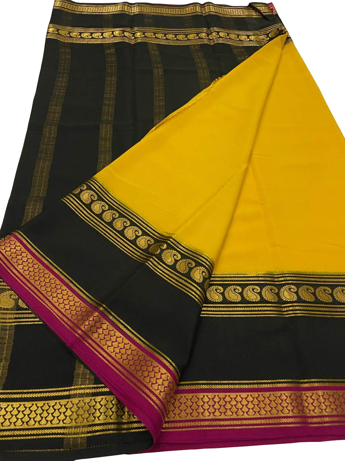Yellow Mysore Handloom Crepe Silk Saree - Elegant and Luxurious - Luxurion World
