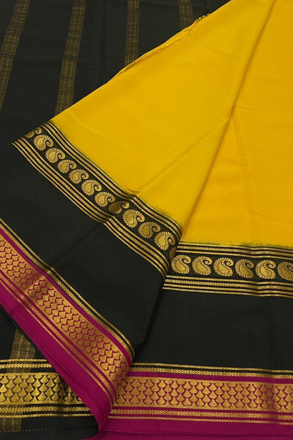 Yellow Mysore Handloom Crepe Silk Saree - Elegant and Luxurious - Luxurion World