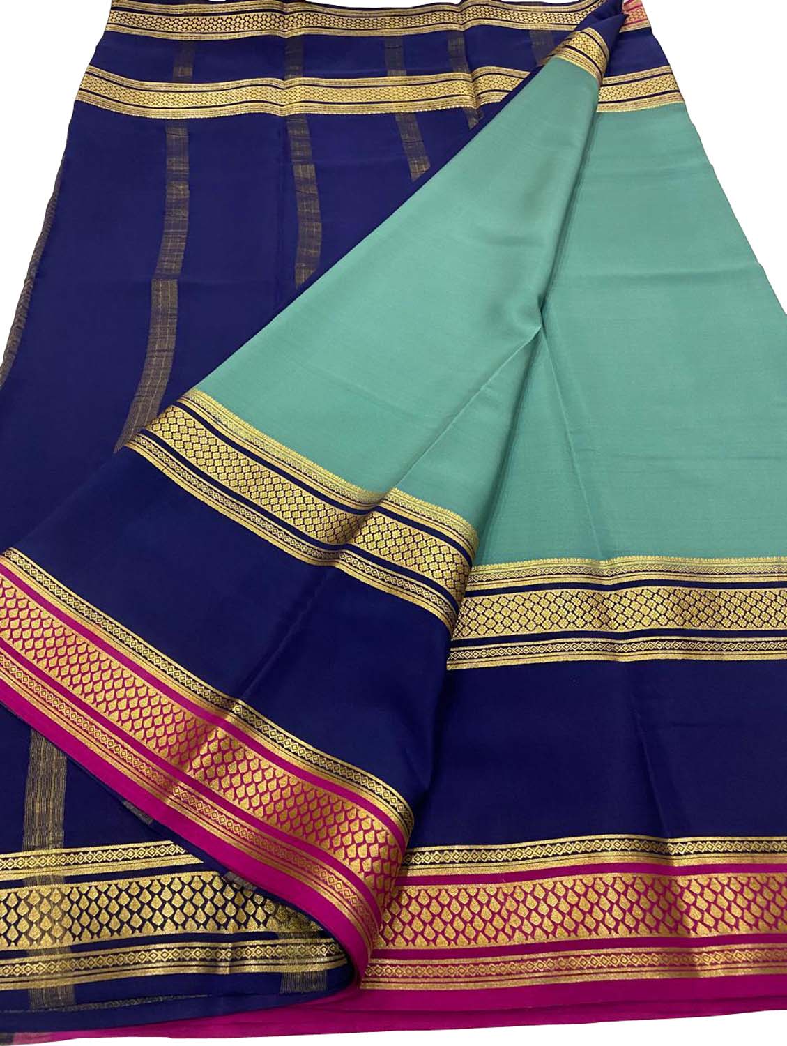 Elegant Blue Mysore Silk Saree: Handloom Crepe - Luxurion World