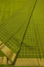 Green Handloom Mysore Pure Crepe Silk Checks Saree - Luxurion World